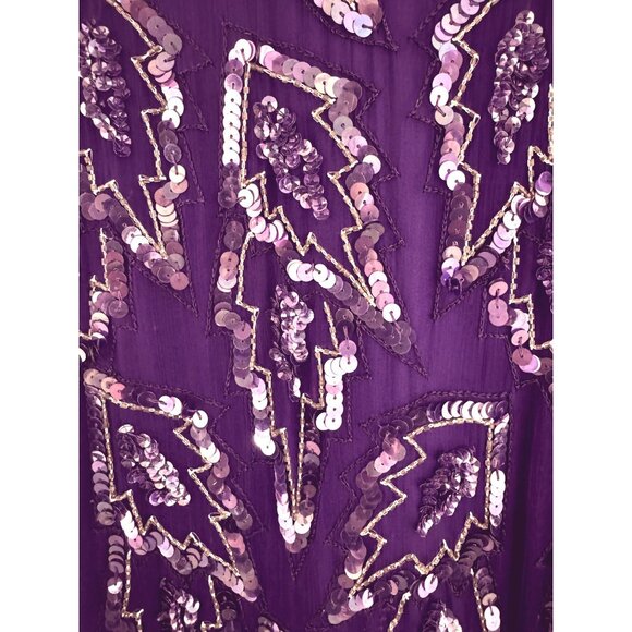 Carina Vintage Sequin Embellished Asymmetrical Silk Dress Size L Formal Event - Picture 7 of 9